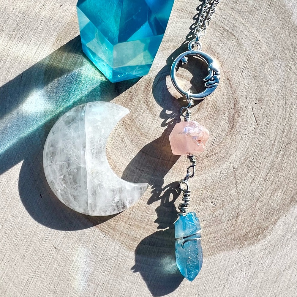 Blue & Peach Luna Aura Quartz Necklace - Picture 5 of 6